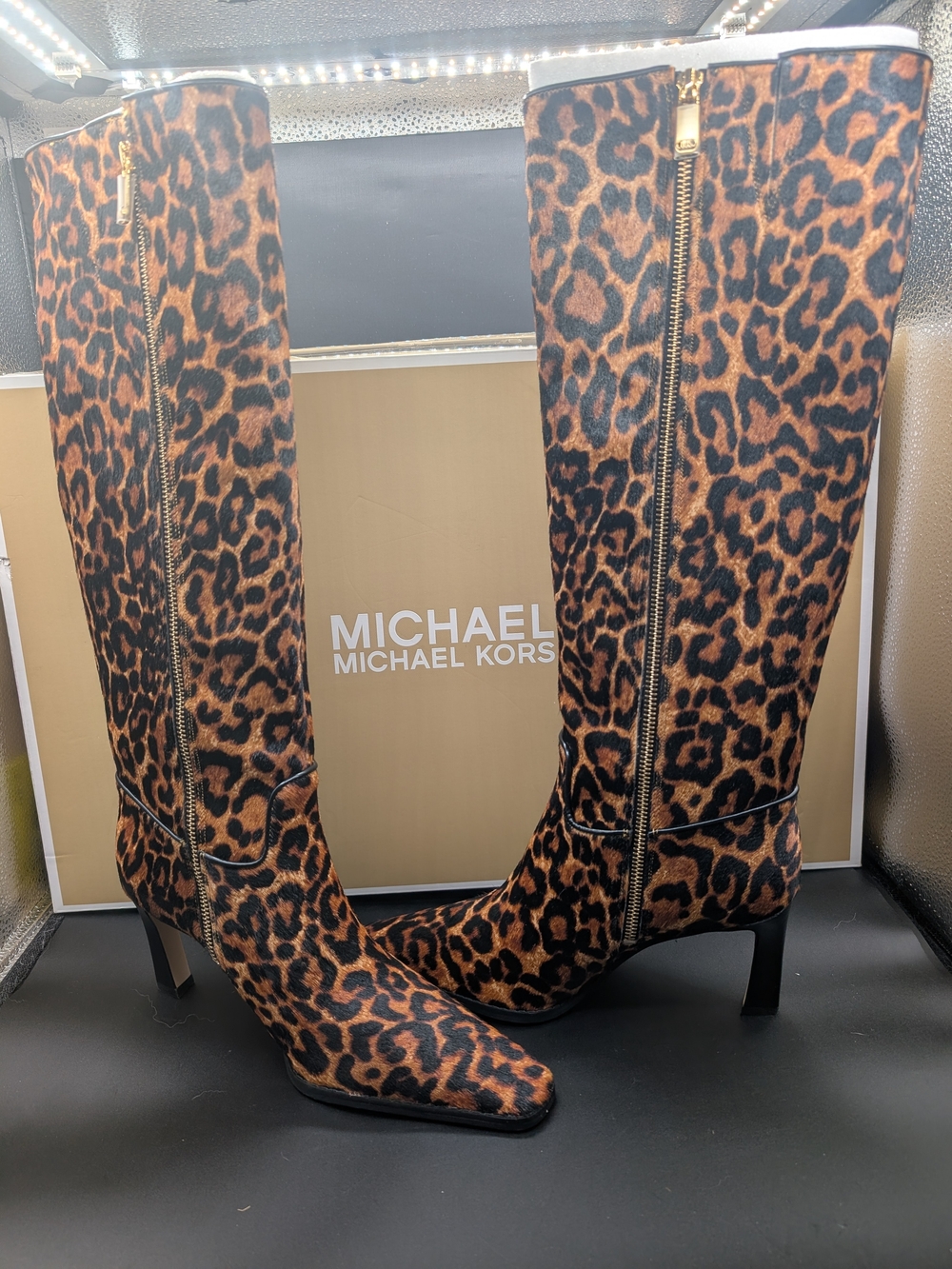 Michael Kors Leopard Print Knee-High Heeled Boots - Brown/Black